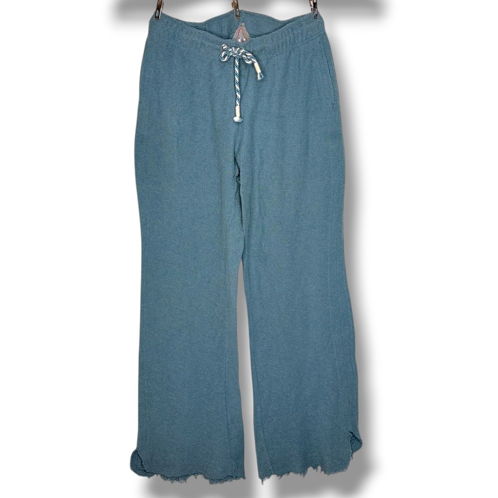 Vanilla Star Womens Large Teal Wide Leg Lounge Pants Distressed Hem